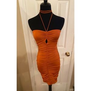 Oh Polly ruched mini dress -Rust